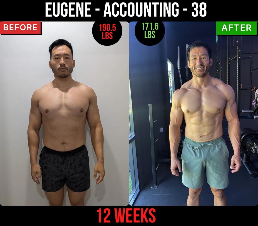 Eugene, accounting, 38, before and after: 190.5 lb to 171.6 lb in 12 weeks