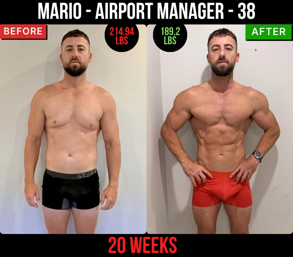 Mario, airport manager, 38, before and after: 215 lb to 189.2 lb in 20 weeks